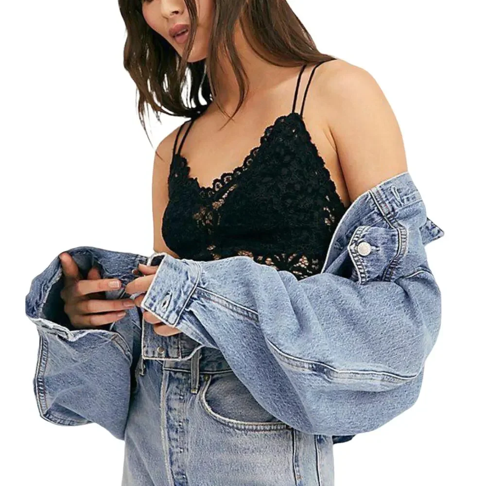 FREE PEOPLE Celine Velvet Lace Bralette Wireless Strappy Black Top Small NWT